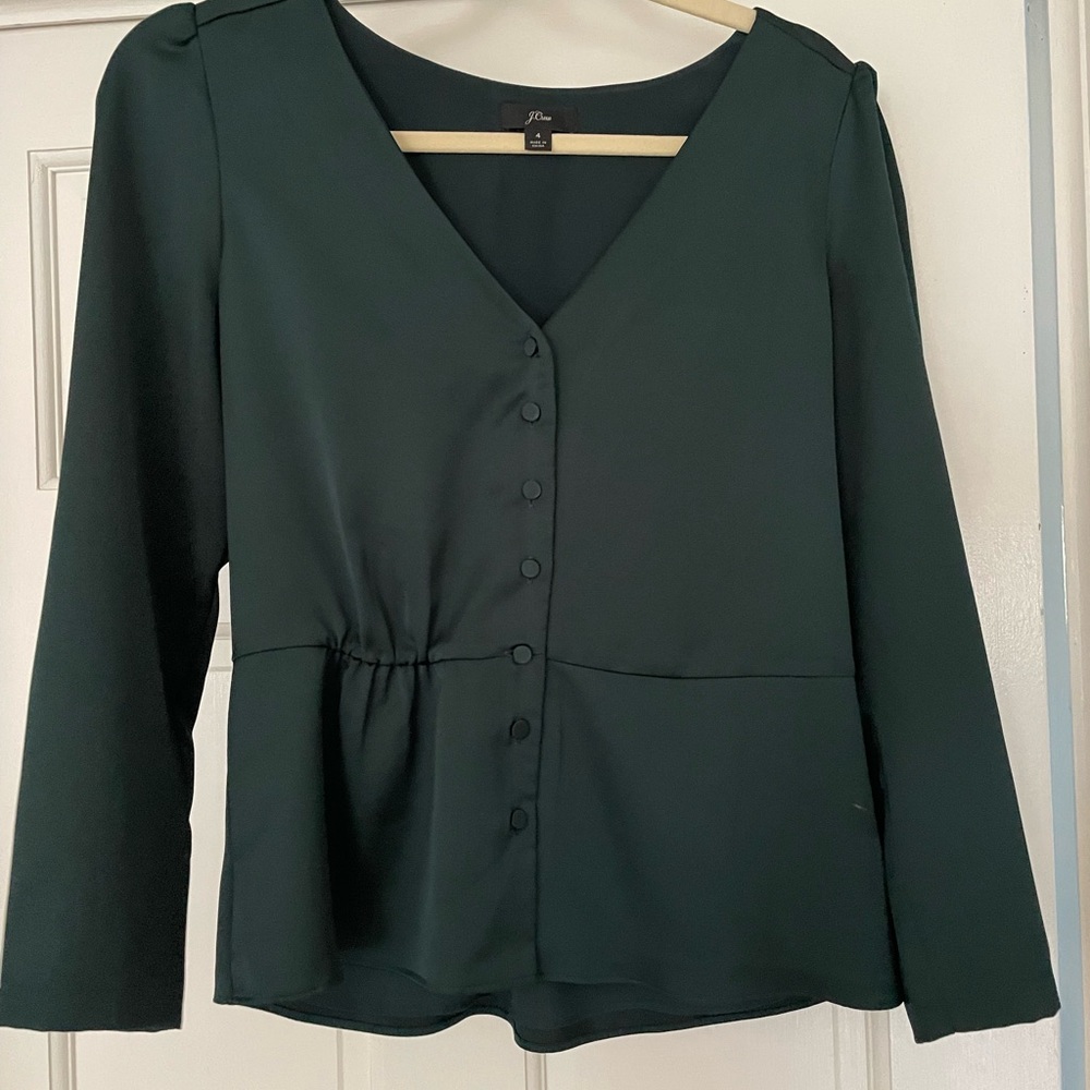 JCrew emerald green silk top